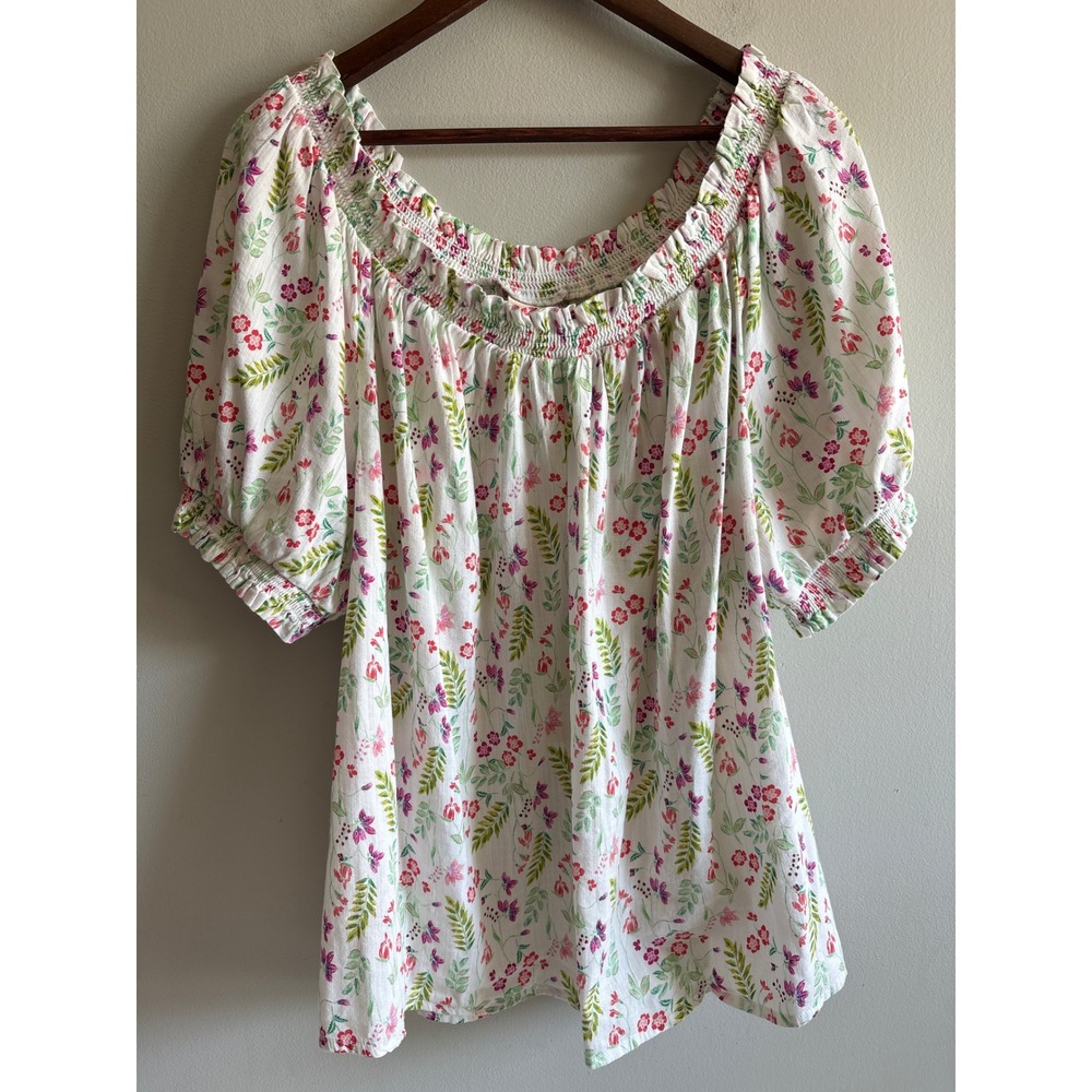St. John's Bay Floral Peasant Blouse 1X Cottagecore Boho